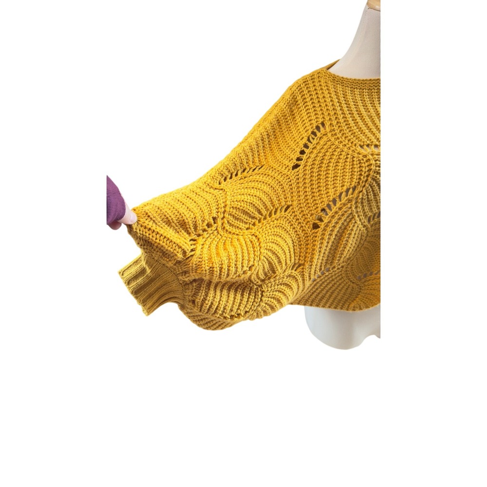 Elodie Mustard Yellow Chunky Knit Open Weave Batwing Sweater Size S‎ - Picture 9 of 9